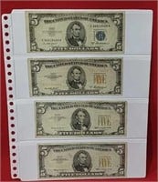 Four Various Five Dollar Notes