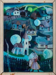 V. Sagadin "Vasovalec" Folk Reverse Glass Painting