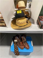 GROUP OF COWBOY HATS, PAIR OF LEATHER BOOTS