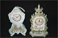 2pcs 12" Tall Hand Painted Porcelain Mantel Clocks