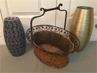 Glass Vases & Metal Decorative Basket