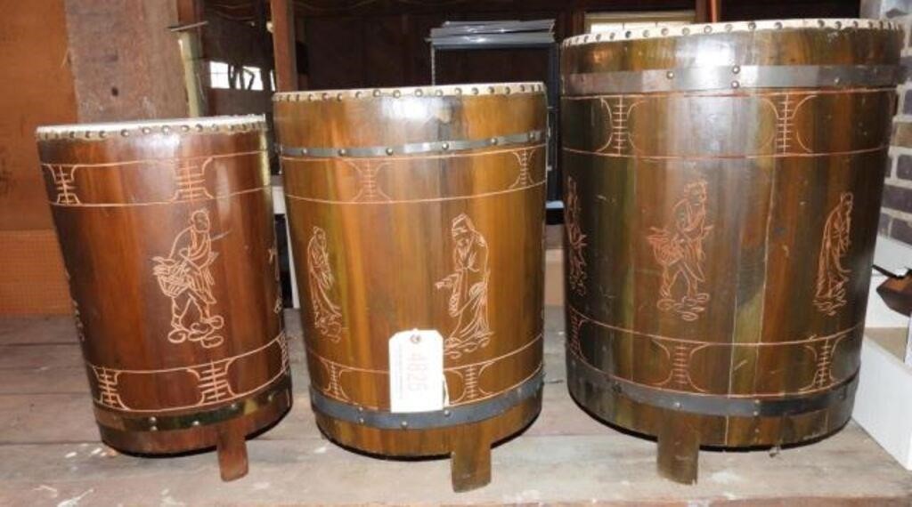 3pc Oriental wooded drum set in graduated size