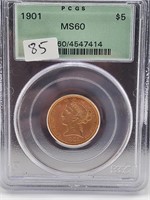 1901 $5 Dollar Liberty Gold PCGS MS60