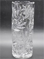 Cut Crystal Glass Vase w/ Flower & Sawtooth Rim