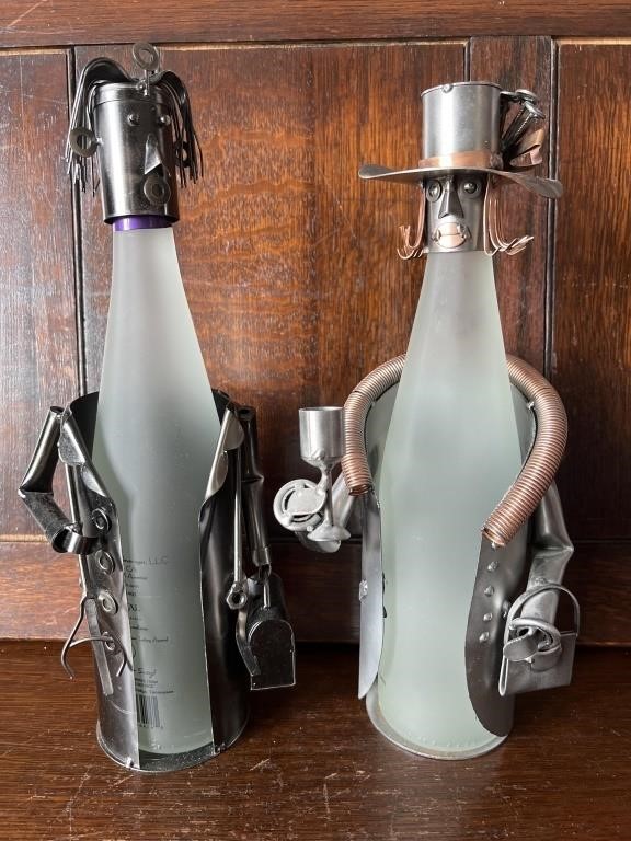 Two Art Metal Wine Holders