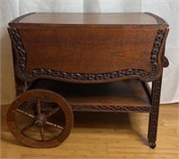 Antique Hand Carved Tea Cart W/ Drawer