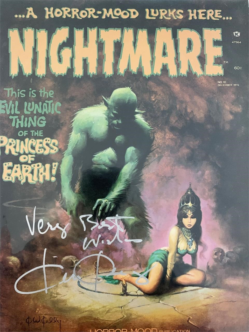 Ken Kelly signed Nightmare comic book (Dec 1972 Sk