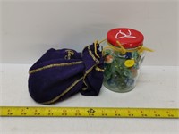173 marbles in jar and crown royal bag