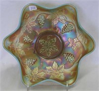 Vintage 9" ruffled bowl - aqua opal