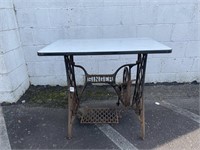 Vintage Cast Iron Sewing Machine Table with Enamel