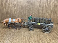 Cast Iron Barrell Wagon w/Horse and Driver