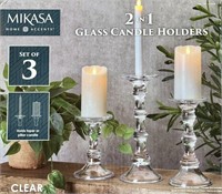 Mikasa 2 In 1 Glass Candle Holders Set Of 3