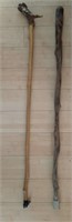 (2) Canes Twisted Wood and Antler Handle