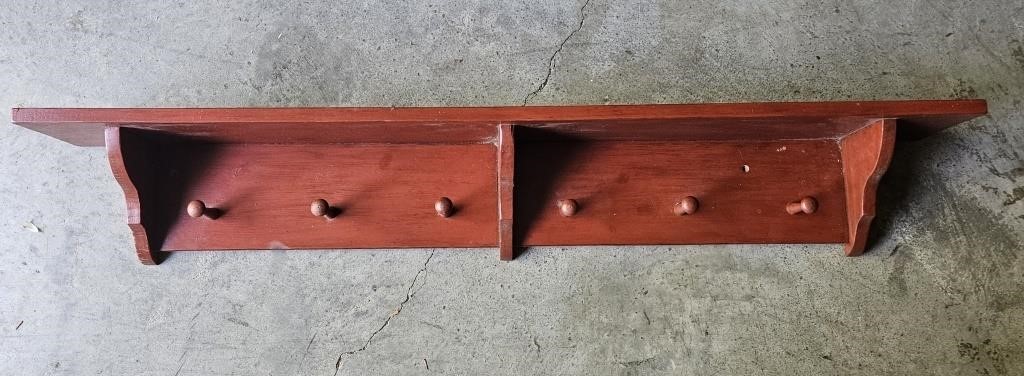 Red Wooden Shelf Wall Coat Rack