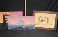 Pirate Ship Painting, Horse Painting, Tree