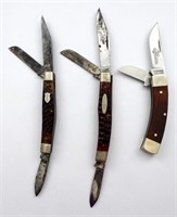 (3) WOOD HANDLE KNIVES - SCHRADE / CASE