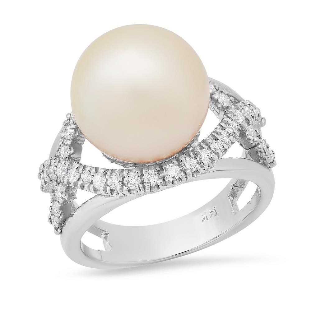 14K WHITE GOLD 1.00CT DIAMOND & PEARL RING