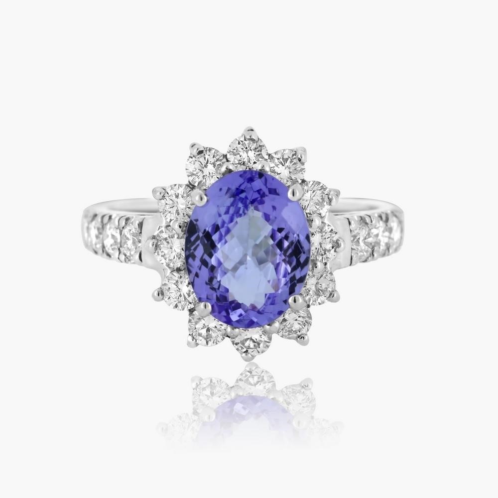 14K WHITE GOLD 2.12CT TANZANITE 1.14CT DIAMOND RIN