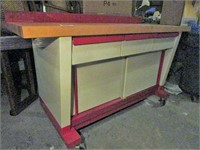 Rolling Shure Wood Top Metal Work Table