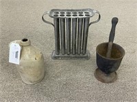 Candle Mold, Stoneware Jug, Mortar & Pestle