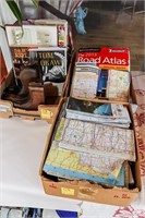 (3) Flats of Maps, Road Atlas, Books, Magazines