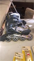 Size 8 roller skates, welding hat, copper tray,