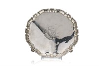 GEORGE II FOOTED SILVER SALVER, 1001g
