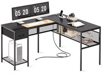 SUPERJARE L Shaped Desk with Power Outlets,