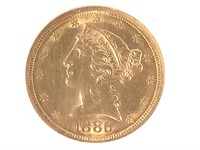 1886-S $5 Gold Half Eagle NGC AU58
