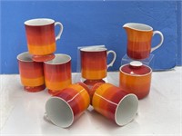 6 Holt-howard Mugs, Cream & Covered Sugar