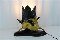 Mid-Century Chalkware "Stag & Palm Leaves" TV Lamp
