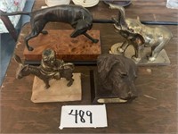 Copper and brass animals: dog elephant, donkey