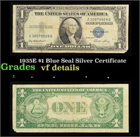 1935E $1 Blue Seal Silver Certificate Grades vf de