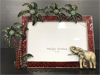 Enameled palm tree elephant picture frame