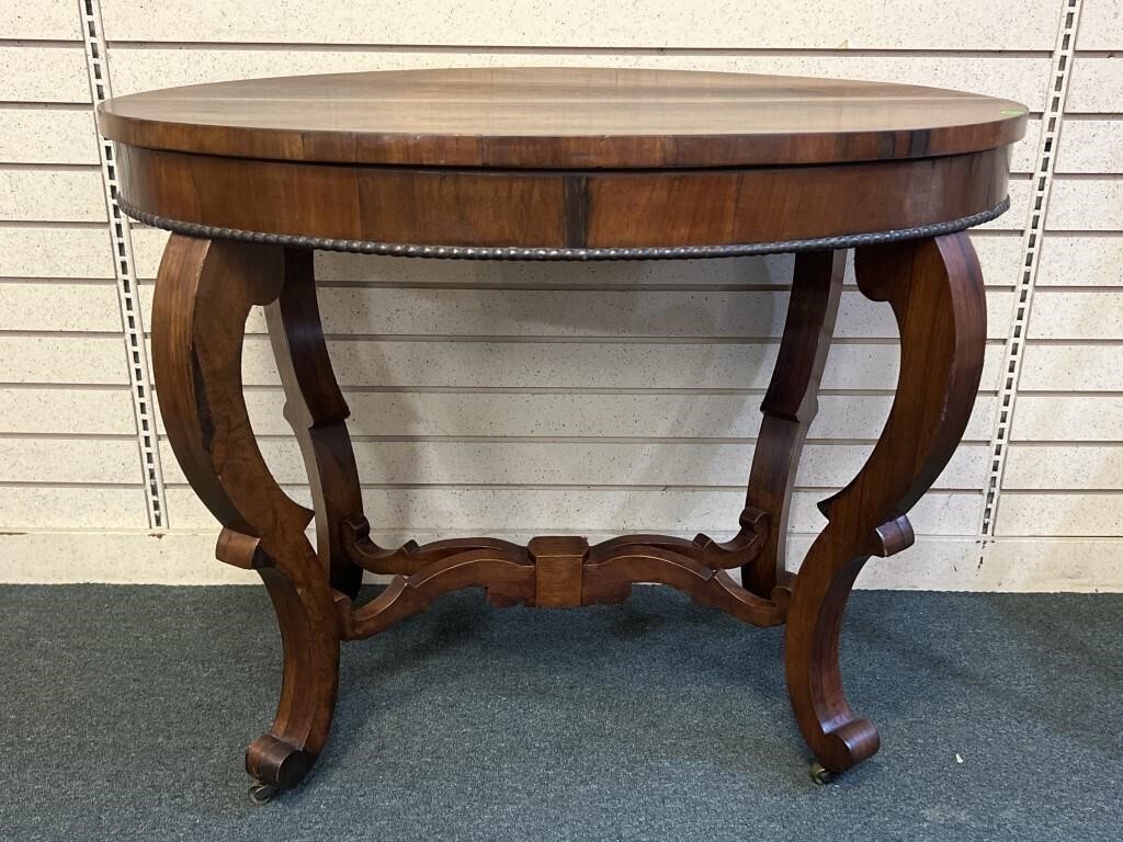 Walnut Oval Side Table with Beaded molding.