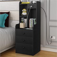 $190 Black Nightstand with Charging Station