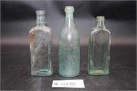 (3) Light Green Glass Apothecary / Medicine Bottle