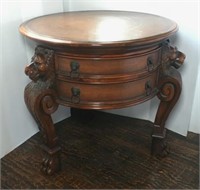 Round Accent Table Three Lion Head