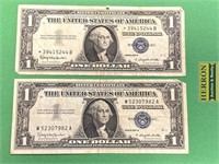 (2) 1957 B One Dollar Blue Notes