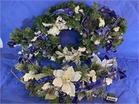 Oval Wreath & Swag of White Flowers & Blue