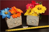 2 Wood Boxes with Flowers