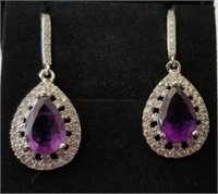 Genuine 5.20 Carat Amethyst Dangle Earrings w/ Box