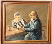 ANTIQUE OIL ON CANVAS OF ELDERLY COUPLE