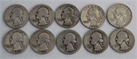 10 Various Date Silver Quarters