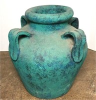 Painted Turquoise Pottery Four Handled Vase