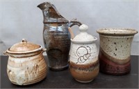 Box 4 Pottery Pieces- Honey Pots, Pitcher, Vase