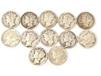 12 Silver Mercury Mint Mark Dimes Inc 1945 Micro S