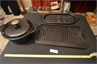 CAST IRON GRIDDLE AND HEAVY CAST IRON COOKER