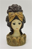 Paper mache lady head lipstick holder 8"