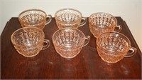 Six Pink Depression Glass Jeanette Company Cups